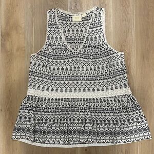 Anthropologie Maeve Peplum Boho Sleeveless Embroidered Top - Black & White - L